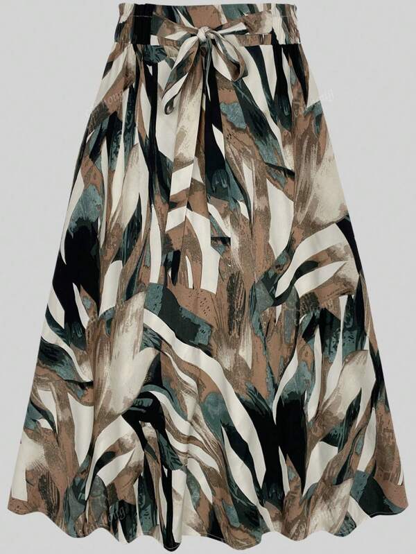 Women Floral Print Tie Front Skirt, Casual Daily Wear