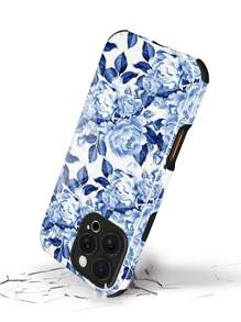 1pc Blue & White Porcelain Peony Flower Pattern Anti-Drop Anti-Slip Shock-Absorbing Soft TPU + Hard PC Dual-Layer Phone Case Compatible With IPhone 16/16Plus/16Pro/16ProMax