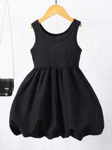 Váy không tay dễ thương ngọt ngào cho bé gái 4-7 tuổi, áo dệt kim gân tạo cảm giác thoải mái, chân váy bồng bềnh bồng bềnh cho phong cách công chúa tinh nghịch, thích hợp mặc hàng ngày, tiệc hồ bơi và nhiều hơn nữa - màu đen - Xem 1