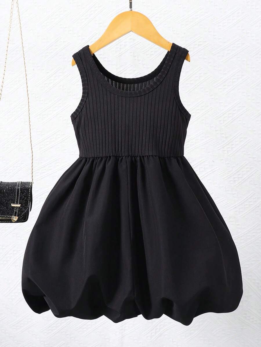 Váy không tay dễ thương ngọt ngào cho bé gái 4-7 tuổi, áo dệt kim gân tạo cảm giác thoải mái, chân váy bồng bềnh bồng bềnh cho phong cách công chúa tinh nghịch, thích hợp mặc hàng ngày, tiệc hồ bơi và nhiều hơn nữa - màu đen - Xem 1