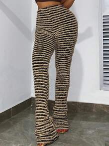 Women's Leggings Women's Layered Striped Plush Knitted Ultra-Long Pants Sexy Women's Clothing - 棕色 - 查看 1