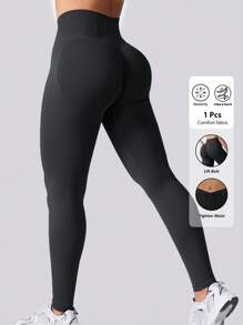 Yefecy Women Seamless Impact Leggings Scrunch Workout Leggings Medium Waist Tummy Control Butt Lifting Gym Yoga Pants - Black - View 1