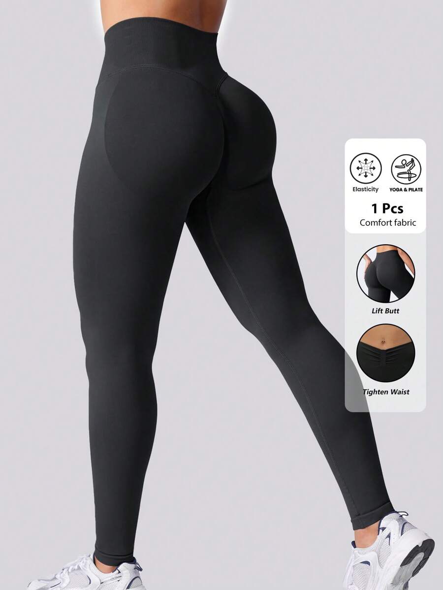 Yefecy Women Seamless Impact Leggings Scrunch Workout Leggings Medium Waist Tummy Control Butt Lifting Gym Yoga Pants - Black - View 1