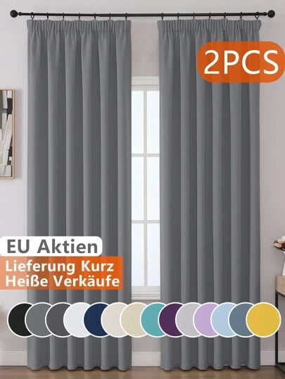 VEHEDE Set van 2 verduisteringsgordijnen met ruchesband Thermische gordijnen tegen hitte Slaapkamergordijnen en draperieën Hittewerend gordijn Grijs Ondoorzichtig