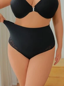 1pc Plus Size Women's Solid Color Sexy Lace Patchwork Triangle Panty, Women's Lingerie