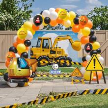 Set de 147 piezas de kit de arco de globos de fiesta de excavadora de ingeniería, globos de látex, globos impresos con elementos de ingeniería negros, naranjas y amarillos, globos de aluminio de excavadora, adecuados para cumpleaños, despedidas de soltero y regalos para adultos