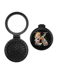 1 buah Sisir Mini Eksklusif Pernikahan Motif Bunga 26 Huruf yang Lucu, Sisir Mini Bantalan Udara yang Ringkas dan Portabel dengan Pijat Kantung Udara Lipat, Cermin Terintegrasi, Penting untuk Perjalanan dan Berkemah - Hitam - View 20
