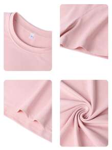 女士休闲圆领棕榈树字母印花度假风短袖T恤上衣，白色和粉色