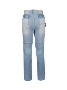 Y2K Street Style Utility Denim Jeans, Suitable For Music Festival - Blue - View 5