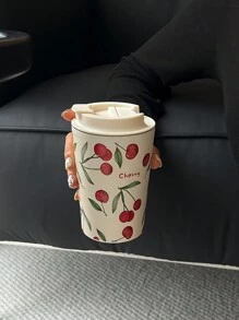 1 件 350ml-450ml（11.8oz-15.2oz）双层不锈钢隔热玻璃杯，水彩樱桃风格旅行杯，可重复使用杯子，适用于办公室、家庭、户外、汽车，是节日、生日、情人节、返校的好礼物