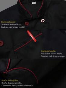Set 3 Piezas Chaqueta De Chef Unisex De Manga Larga, Paquete Chef + Gorro De Cocina + Mandil, Uniforme De Chef De Cocina, Manga Larga, Rayas De Moda
