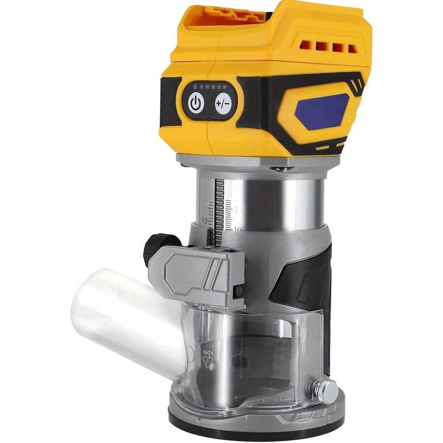 Cordless Compact Router, Brushless Handheld Router, For DeWalt 20V MAX Battery (Tool Only) 28, 000RPM 1300W, With Fixed Base, 5 Speeds, Edge And Roller Guide, Dust Cover - Yellow - View 1