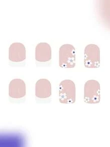 24pcs Short Square French Fake Nails, Glossy Short Square Nails Floral Minimalist European And American Style For Fair Skin Tones, Full Coverage Removable Manicure Set For Party, Dance, Daily Wear Press On Nails