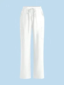 cimmuovere Spodnie medyczne damskie, wygodne, jednokolorowe, proste, wielokieszeniowe, do uniformu chirurgicznego