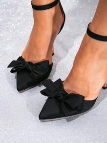 Fall/Winter Elegant Bow Decor Pointed Toe High Heel Shoes, Color Block Stilettos With Buckle Closure, Suitable For Party, Holiday, Valentine's Day Valentines,Elegant