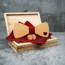 Handcrafted Maple Wooden Bowknot Gift Set - Includes Cufflinks Pocket Square & Gift Box, Perfect For Christmas Gifts, Halloween Decorations, New Year Presents, Weddings, And Party Accessories For Men