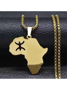 Berber Africa Map Necklace For Women, Men Stainless Steel Gold/Silver Color Stunning Lettering Kabyle Berber Necklace