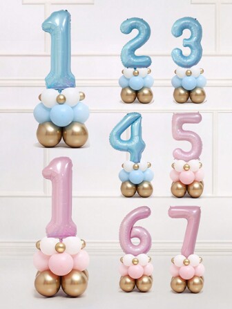 17 st/set 40 tum ljusblå/ljusrosa folieballonger med siffrorna 0-9, polyestermaterial, blå ton, lämpliga för 1-årsfestdekorationer, jubileumsfirande, passar för alla festtillfällen