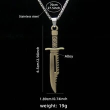 Vintage And Cool Metal Model Sword Stainless Steel Necklace, Colorful Knife Sweater Chain - Silver - View 7