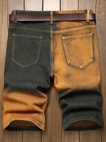 شورت جينز رجالي ممزق بتصميم عصري بقصة ضيقة بألوان متباينة