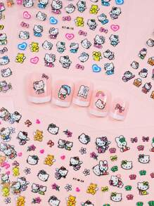 Sanrio 5 hojas de calcomanías de uñas con diseños aleatorios de Hello Kitty, pegatinas 3D de gato Kitty Sanrio, calcomanías de uñas de dibujos animados lindas, decoraciones de arte de uñas para mujeres y niñas (algunas partes pueden ser uñas aleatorias)
