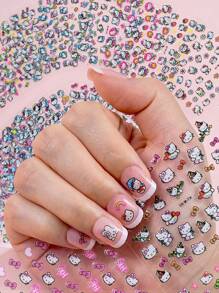 Sanrio 5 hojas de calcomanías de uñas con diseños aleatorios de Hello Kitty, pegatinas 3D de gato Kitty Sanrio, calcomanías de uñas de dibujos animados lindas, decoraciones de arte de uñas para mujeres y niñas (algunas partes pueden ser uñas aleatorias)
