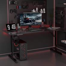 55" Large RGB Sturdy Gaming Desk With Mouse Pad T-Shaped Office Chair Computer Desk Spacious Work Surface Table, Black - Black - View 5
