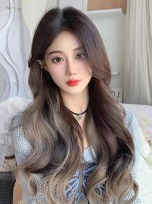 1 pièce Perruque synthétique résistante à la chaleur, ondulée profonde, cheveux bruns de 24 pouces, pièce de cheveux de haute qualité pour usage quotidien