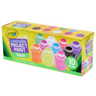 Crayola 10 Count Washable Kids Paint, Kids At Home Activities, Assorted, 2oz Painting Supplies, Fluorescent Color Kids Arts & Crafts, Perfect For Christmas & Holiday Gifts