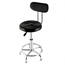 Stool Salon Chair With 360-Degree Swivel Seat Heavy Duty Hydraulic Height Adjustable High Barber Cutting Stools (Black, With Backrest) - 黑色 - 查看 7