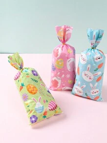25/50pcs Rabbit Easter Bunny Egg Pattern Plastic Gift Bag, Happy Easter Party Candy Wrapping Supplies - Multicolor - View 7