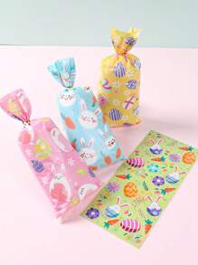 25/50pcs Rabbit Easter Bunny Egg Pattern Plastic Gift Bag, Happy Easter Party Candy Wrapping Supplies - Multicolor - View 1