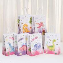 6pcs Party Gift Bags, Printed Cartoon Shopping Bags, Dinosaur Pattern Tote Bags, Packaging Shopping Bags, Holiday Gift Paper Bags - Multicolor - View 10