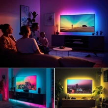 PSTAR 1 طقم شريط إضاءة LED مُشغل بواسطة USB مع جهاز تحكم عن بُعد ب- 24 مفتاح، قابل للتعديل للألوان، له ظهر لاصق، مناسب للتلفزيون وشاشات الكمبيوتر والاحتفالات وغرفة النوم وديكور المنزل