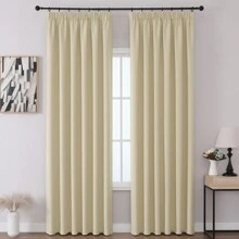 VEHEDE Set di 2 tende oscuranti beige per sistemi a binario, tende corte opache per camera da letto, con volant e nastro