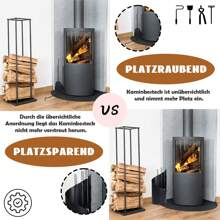 YARDIN Couverts de cheminée en acier inoxydable, 5 pièces - Ensemble de cheminée moderne avec support, balai, pince, tisonnier, pelle à cendres et manches en acier inoxydable - Type B-noir - Voir 6
