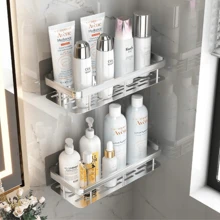 KIT 2 Adhesive Metal Wall Mount Shampoo Organizer Bathroom Shelf Aluminum Multipurpose - Bạc - Xem 2