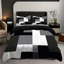 3pcs Black, White And Grey Plaid Pattern Duvet Cover Set (1*Duvet Cover + 2*Pillowcases,Without Core), Fashionable Pattern Bedding Room Decoration, Soft And Comfortable Bedding Set - Multicolor - View 4