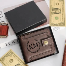 Personalized Men's Wallet With Gift Box,Engraved Leather Wallet,Custom Zipper Wallet For Men,Anniversary Gift For Him,Gift For Men Valentines,Portable,Versatile,Lightweight,Functional,Practical,All-Purpose,Colorful,Adorable,Funny,Kawaii,Vacay Vibes/Vacation,Minimalist,Unisex,Leisure,Commuting,Custom,Personalized,Unique,Customized,Boyfriend,Girlfriend,Family,Women, Rookies & White-Collar Workers,Friends