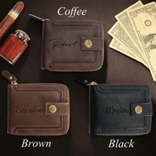 Personalized Men's Wallet With Gift Box,Engraved Leather Wallet,Custom Zipper Wallet For Men,Anniversary Gift For Him,Gift For Men Valentines,Portable,Versatile,Lightweight,Functional,Practical,All-Purpose,Colorful,Adorable,Funny,Kawaii,Vacay Vibes/Vacation,Minimalist,Unisex,Leisure,Commuting,Custom,Personalized,Unique,Customized,Boyfriend,Girlfriend,Family,Women, Rookies & White-Collar Workers,Friends