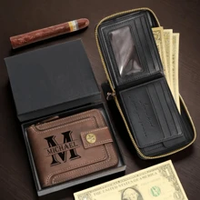 Personalized Men's Wallet With Gift Box,Engraved Leather Wallet,Custom Zipper Wallet For Men,Anniversary Gift For Him,Gift For Men Valentines,Portable,Versatile,Lightweight,Functional,Practical,All-Purpose,Colorful,Adorable,Funny,Kawaii,Vacay Vibes/Vacation,Minimalist,Unisex,Leisure,Commuting,Custom,Personalized,Unique,Customized,Boyfriend,Girlfriend,Family,Women, Rookies & White-Collar Workers,Friends