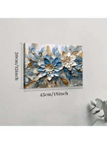 1 Pc Blue Abstract Flower Wooden Framed Canvas Painting Thickness 2.25cm/0.9inch High Quality Wall Art Prints Poster Direct Hanging Wall Picture Decor For Home Gifts, Gift,Living Room, Bathroom, Bedroom, Kitchen - 藍色 - 查看 8
