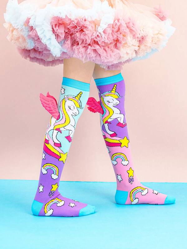 A Pair Of Three-Dimensional Angel Wings Accessory, Cartoon Little Horse Pattern, Knee-Length Tights, Suitable For Kids To Wear, Suitable For Summer Daily Party