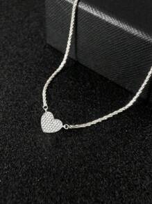 ESBERRY 1 pezzo Collana con pendente a forma di cuore scintillante in zirconia, gioiello in argento sterling 925, regalo elegante per le donne, adatto per uso quotidiano - collana d'amore con diamanti - Visualizzare 3