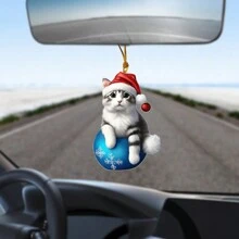 1 pieza Colgante de gato negro navideño para decoraciones de la fiesta de Navidad, decoraciones de gato para el árbol de Navidad, colgante del árbol de Navidad, decoraciones para el hogar, decoraciones de habitación, decoraciones temáticas de fiestas, decoraciones navideñas, llaveros acrílicos, accesorios lindos para automóvil y ideas de regalo, Halloween, espeluznante, otoño, vacaciones, festival