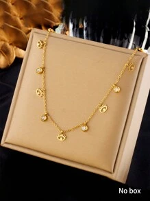 1 chiếc vòng cổ mặt dây chuyền bằng thép không gỉ mạ vàng 18K hình mắt quỷ bằng đá Cubic Zirconia cổ điển, phù hợp với trang phục hàng ngày và trang phục cưới của phụ nữ, quà tặng - Vàng - Xem 8