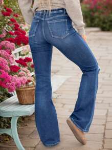 Nuevos jeans de mujer con efecto desgastado - Elegantes jeans casuales largos, con estilo y cómodos - Azul Marino - Ver 2