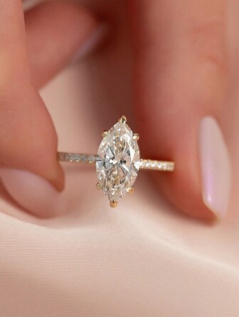 1 件高品质马眼锆石戒指 S925 或 925 纯银优雅可爱女士订婚戒指精美珠宝礼物生日礼物