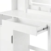 Get Ready With Me GRWM Vanity Table With Lighted Mirror And Storage, White Finish Bathroom Decor Summer Makeup Organizer Back To School - 1 - View 2