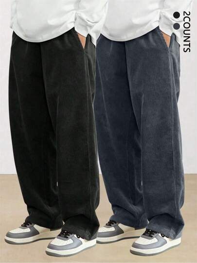 2 件套灯芯绒直筒休闲裤，宽松百搭运动长裤，适合男士，春秋季